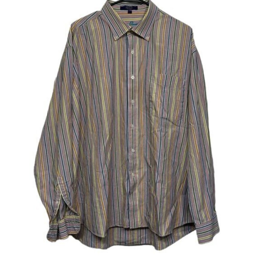 Alan Flusser Stripe Multicolor L/S Casual Button Down Shirt Size XXL EUC #5713